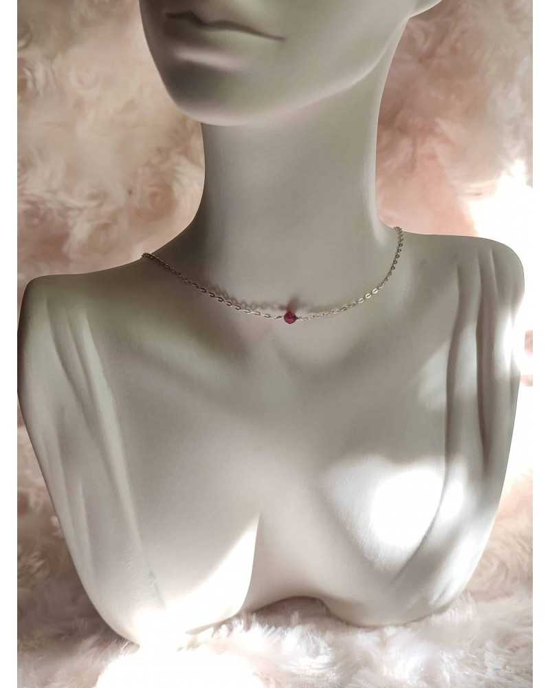 on achete francais - Collier ras du cou en grenat et argent 925 on achete francais - Collier ras du cou en grenat et argent 925