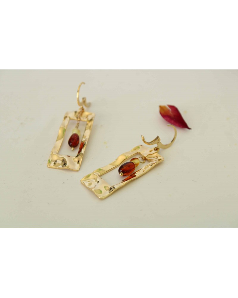 Boucles D'oreilles & Pendentif Coeurs En Ambre Sur Or 9ct - Pièce UNIQUE - Neuf Sans Emballage