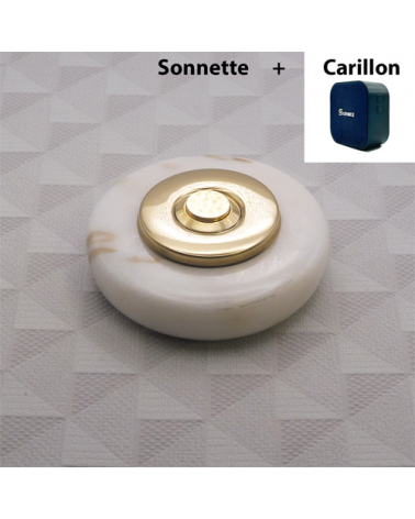 on achete francais - Sonnette Marbre Collerette Acier aspect laiton avec carillon