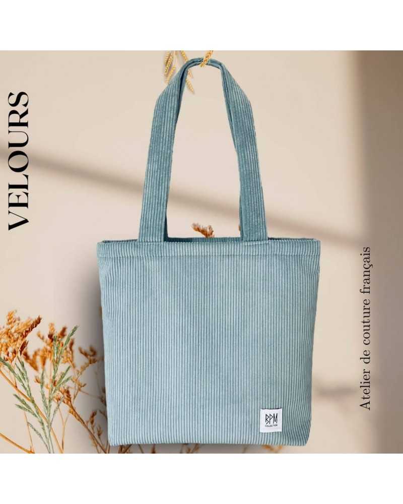 on achete francais - Tote Bag en velours | Bleu Ciel