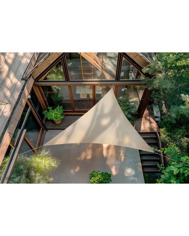 on achete francais - Voile d'Ombrage Rivage Triangulaire 3,60 m de côté Grège - Fabriqué en France