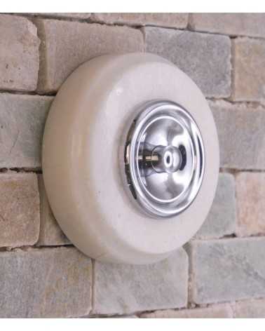 on achete francais - Sonnette Marbre Blanc D70 Collerette Chromée