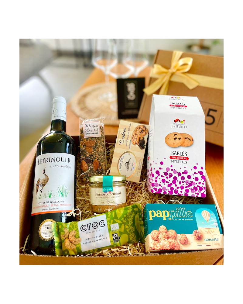 on achete francais - Coffret gourmand de qualité avec vin blanc