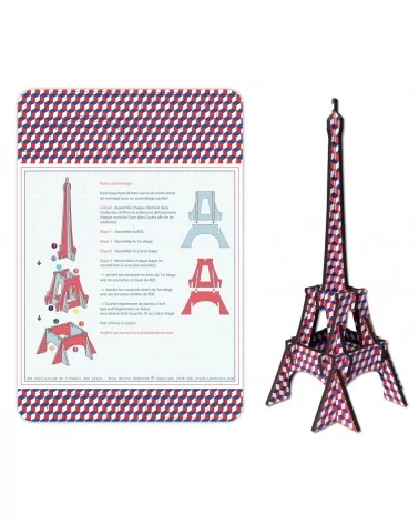 on achete francais - Tour Eiffel Bois 3D À Monter : Colori Cubique Bleu Blanc Rouge