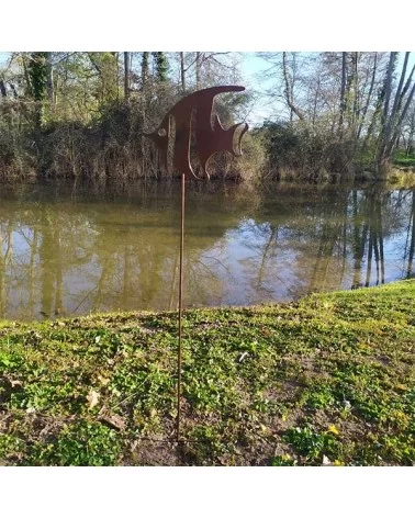 on achete francais - Décoration Poisson jardin métal rouillé (23 cm X 25 cm)