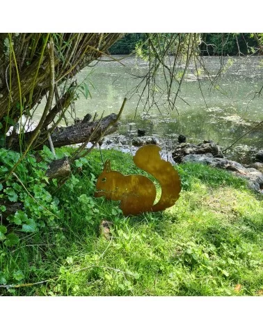 on achete francais - Décoration Ecureuil jardin métal rouillé (35 cm X 39 cm)