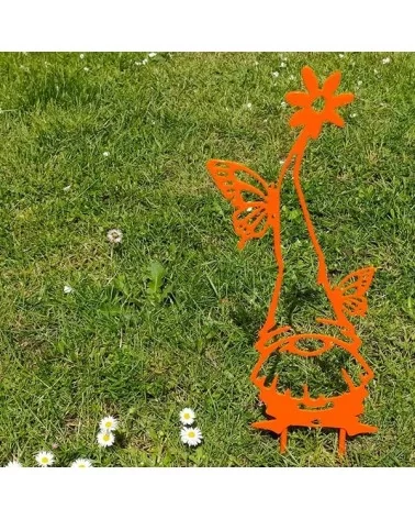 on achete francais - Nain Gnome Orange jardin métal (40cm X 16cm)