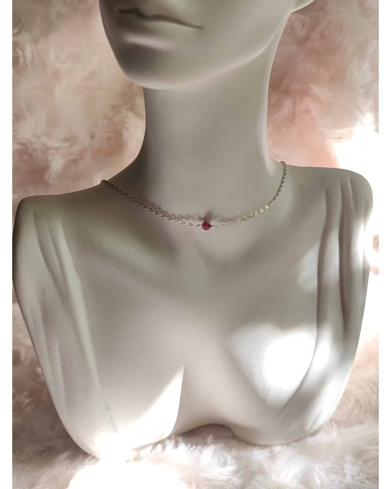 Collier ras du cou en grenat et argent 925